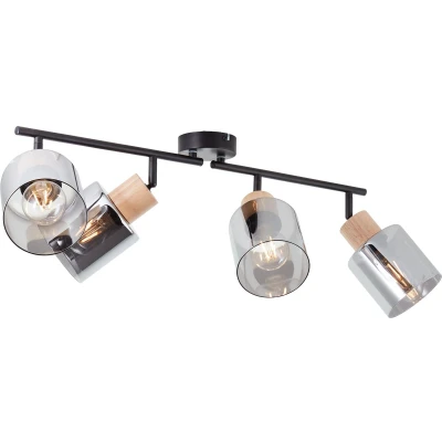 Afbeelding van Brilliant Weald spot 4 vlammig zwart/smoke/hout metaal/glas/hout 4x A55, E27, 40 W, geschikt voor normale lamp (niet inbegrepen)