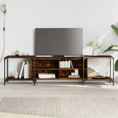 Afbeelding van Tv meubel 203x37x50 cm bewerkt hout gerookt eikenkleurig