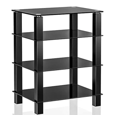 Afbeelding van FITUEYES TV Rack HiFi plank audiokast glas en aluminium 600x455x770mm AS406002GB
