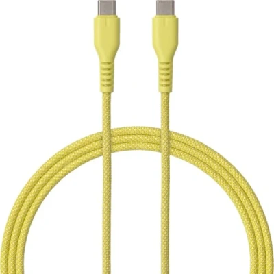 Afbeelding van QUALO USB C kabel C, nylon, snel opladen, 1,5 m, 3 A, lange kabel, geel gevlochten, QKN CC 05