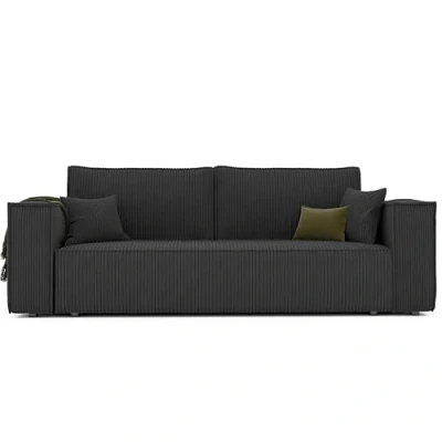 Afbeelding van GREKPOL slaapbank met bedlade, 255 x 105 cm, corduroy, zwart, slaapfunctie, 3 zitsbank, woonkamerbank,