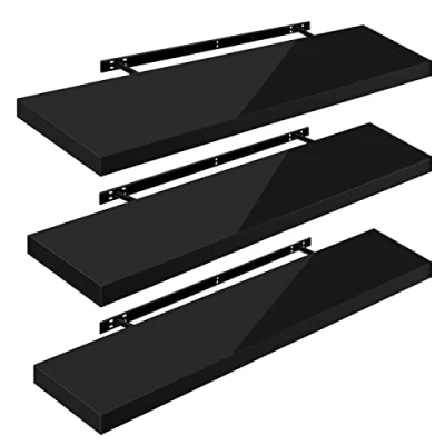Afbeelding van WOLTU Wandplanken, wandplank, 3 stuks, zwevend rek, boekenrek, cd, dvd, houten plaat, 110 x 22,9 3,8 cm, zwart, RG9483sz