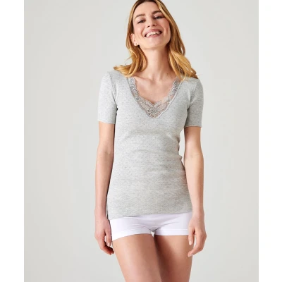 Afbeelding van Damart T shirt met korte mouwen open gebreide Thermolactyl Dames Grijs XL