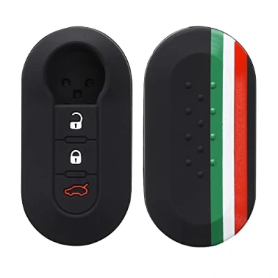 Afbeelding van kwmobile Autosleutel hoesje geschikt voor Fiat Lancia 3 knops inklapbare behuizing in groen / rood zwart Italiaanse Strepen design