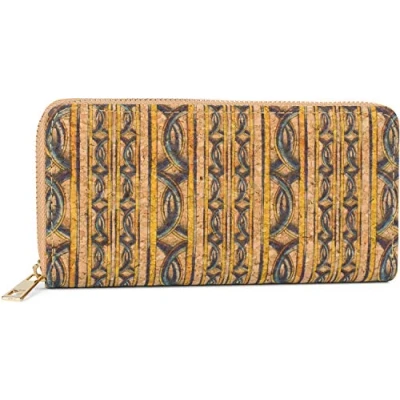 Afbeelding van styleBREAKER Damesportemonnee van kurk met kleurrijke motieven in etnische look, ritssluiting, Portemonnee 02040138, kettingen/geel blauw, één maat, portemonnee, Kettingen / geel