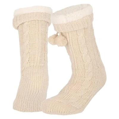 Afbeelding van Apollo dames Huissokken met antislip Licht beige Maat 36/41 Fluffy sokken Slofsokken anti slip Warme Winter