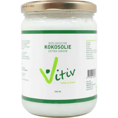 Afbeelding van Vitiv Biologische Kokosolie Extra Virgin 500ML