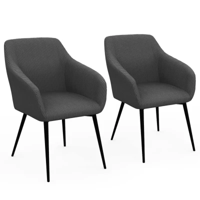 Image de Lot de 2 chaises salle à manger, fauteuils table JANY en velours côtelé gris