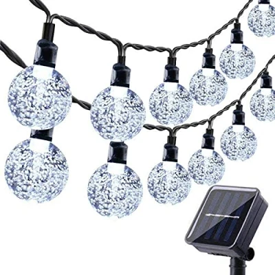 Afbeelding van zonne tuinverlichting buiten, 30ft 60 LED lichtslingers waterdicht, aangedreven kristallen bal binnen/buiten decoratieve verlichting voor tuin, terras, festival, feesten (wit)