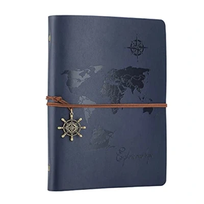 Afbeelding van SEEALLDE Reisdagboek, A5, leder, ringband, blanco pagina&#039;s, schetsboek, vintage, met afbeelding wereldkaart