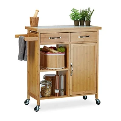 Afbeelding van Relaxdays Serveerwagen hout keukentrolley bamboe theewagen keukenwagen trolley