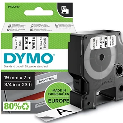 Afbeelding van Dymo 45803 (S0720830) Tape Zwart op wit (19 mm)