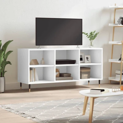 Afbeelding van vidaXL Meuble TV, Armoire de Télévision avec 6 Compartiments et Pieds, Télé Rangement Salon Salle Séjour, Blanc Bois d&#039;Ingénierie