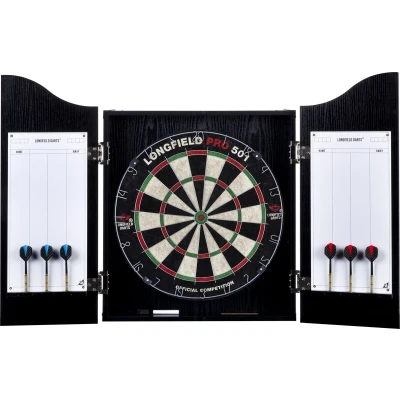 Afbeelding van Longfield PRO 501 Houten Dartkabinet met Dartbord + 6 Pijlen Zwart