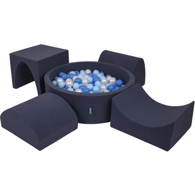 Afbeelding van KiddyMoon Schuim Speelpark met ronde ballenbad (300 ballen) voor kinderen, donkerblauw:Babyblauw/Blauw/Parelmoer