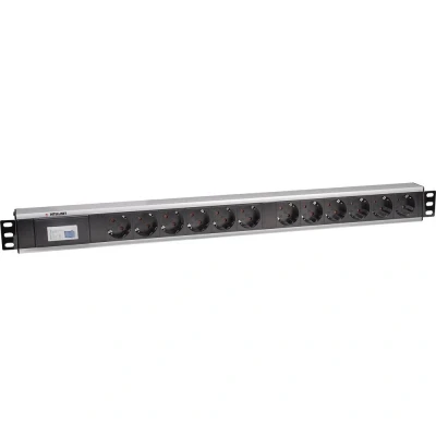 Afbeelding van Intellinet 711449 19 inch Stekkerdoos voor patchkast Geaarde contactdoos Met schakelaar Aluminium, Zwart