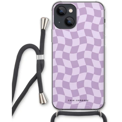 Afbeelding van Case Company® hoesje met Koord geschikt voor iPhone 13 Grid Paars Telefoonhoesje Zwart Extra Bescherming aan alle Kanten en Over de Schermrand