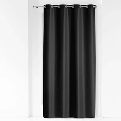 Image de Rideau a oeillets metal 140 x 280 cm polyester uni essentiel Noir Douceur d&#039;Intérieur