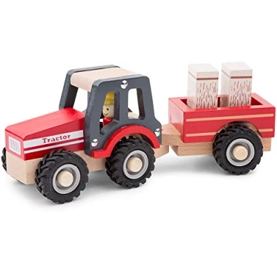 Afbeelding van New Classic Toys Houten Tractor met Aanhanger Rood