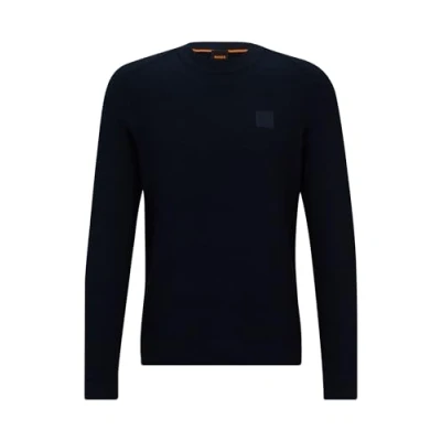 Afbeelding van HUGO BOSS heren Anion ribgebreide trui in kasjmierblend met logo de kleur Donkerblauw, maat: S