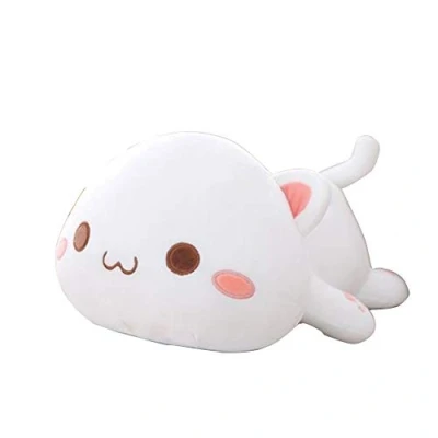 Afbeelding van Oukeyi leuke kitten pluche speelgoed gevulde dier huisdier Kitty zachte anime kat kussen, pop kussen voor kinderen (wit)