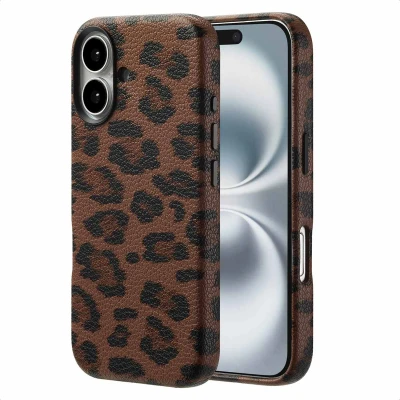 Afbeelding van Selencia Hoesje geschikt voor iPhone 16 Sabi Backcover panterprint MagSafe Mocha Brown