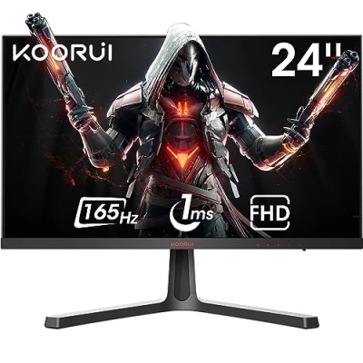 Afbeelding van KOORUI Gaming monitor voor pc 24 inch Full HD (1920 x 1080), VA, display 144 Hz 165 Hz, 1 ms, DCI P3 85%, AMD Freesync, G Sync compatibel, HDMI X2, DP zwart