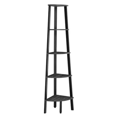 Afbeelding van VASAGLE Hoekplank, boekenkast met 5 niveaus, ladderrek, opbergkast, plantenhouder voor woonkamer, industriële stijl, stalen frame, antracietgrijs en matzwart LLS035B02