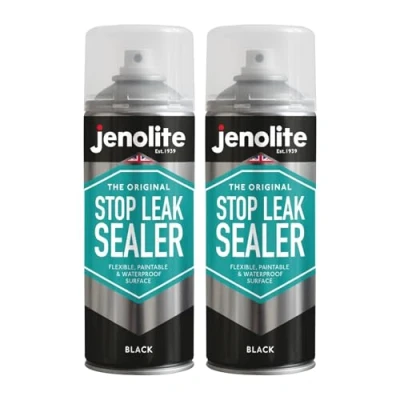 Afbeelding van JENOLITE lekvrije afdichtingsspray, zwart, 2 x 400 ml, afdichting voor dakgoten en platte daken, waterdichte afdichting, vult, verzegelt stopt lekken