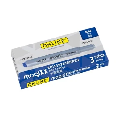 Afbeelding van Online magiXX Inktpatronen, uitwisbaar, voor rollerbalpen, koningsblauw, uitwisbare inkt, 3 stuks