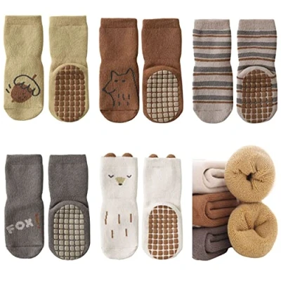 Afbeelding van FedMois 5 paar antislip sokken van thermisch katoen, winter, baby, kinderen, Vos