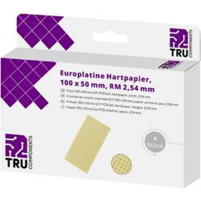 Afbeelding van TRU COMPONENTS Printplaat Zonder Cu laag Hardpapier (l x b) 100 mm 50 35 µm Rastermaat 2.54 Inhoud 4 stuk(s)