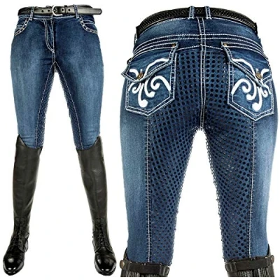 Afbeelding van HKM Rijbroek Pasadena Summer Denim Silic Zitvlak Jeans Blauw 44