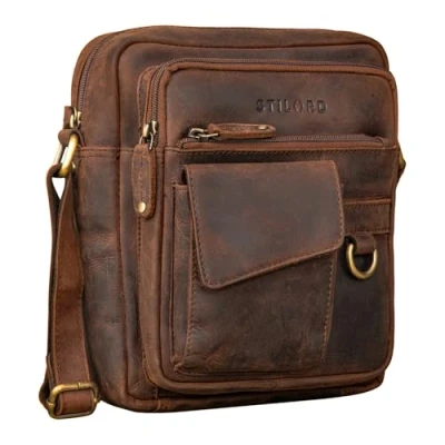 Afbeelding van STILORD &#039;Ryan&#039; Crosstas voor heren, leer, kleine schoudertas, vintage, boodschappentas, iPad 9,7 inch, echt Veleta Bruin