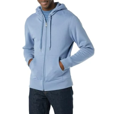 Image de Amazon Essentials Sweat shirt à capuche en polaire avec fermeture éclair intégrale (grandes tailles disponibles) Men&#039;s, Bleu Aigue marine, L