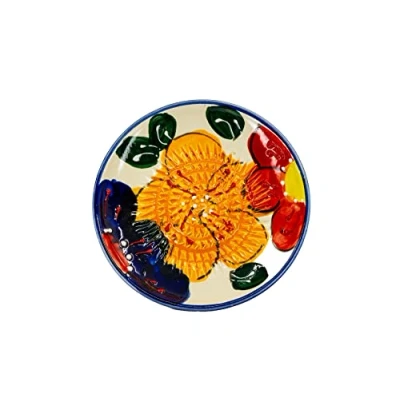 Afbeelding van Kaladia Keramische raspplaat ideaal voor gember, Parmezaanse kaas enz. Patroon: kleurrijke bloemen Diameter 12 cm Handgemaakt en handbeschilderd Made in Spanje