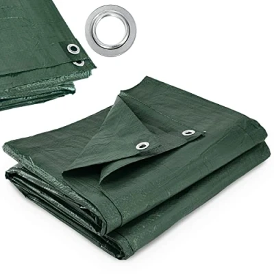 Afbeelding van KADAX Afdekzeil, waterdicht, versterkt zeil, beschermend 10 verschillende maten, voor zwembaden, tuinmeubelen, boten met oogjes, groen, 5 x 6 m
