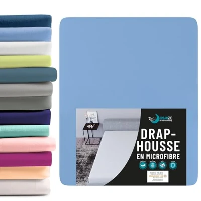 Afbeelding van Dreamzie Hoeslaken (100% Polyester) voor Matras 160 x 200 cm Blauw Gecertificeerd Chemicaliënvrij 2 jaar garantie Zachte Peach Touch &amp; Elastische Hoekdoppen