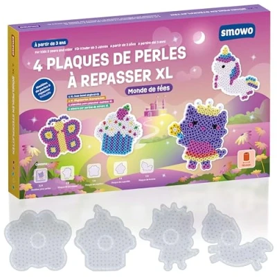 Afbeelding van Smowo® 10 mm strijkkralenplaten in vele vormen, set van 4 steekplaten en modellen, grote pennenplaten voor kinderen vanaf 3 jaar