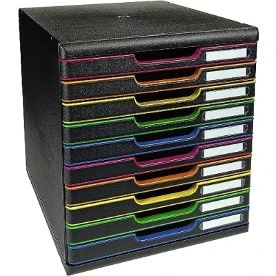 Afbeelding van Exacompta Ref. 302914D MODULO A4 Opbergdoos met 10 gesloten laden voor A4+ documenten Buitenafmetingen: diepte 35 x breedte 28,8 hoogte 32 cm zwart/harlekijn/zwart
