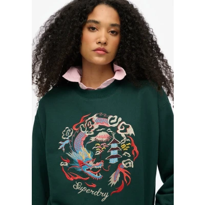 Afbeelding van Superdry Suika Embroidered Loose CREW Sweater, Dames, Maat: 44, Enamel green