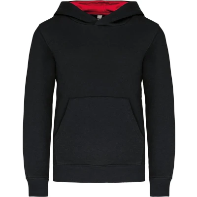 Afbeelding van Kariban Kinder hooded sweater met gecontrasteerde capuchon K453 BLACK / RED
