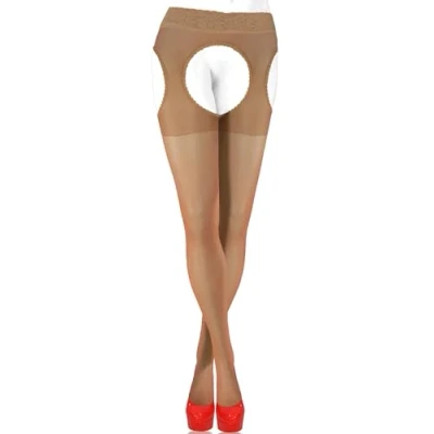 Afbeelding van sesto senso® Panty met open kruis 15 denier kanten jarretellegordelkousen, Donker beige