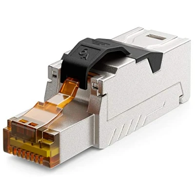Afbeelding van deleyCON 1 x CAT 6a RJ45 netwerkstekker met LSA stekker zonder gereedschap voor stijve installatiekabels, LAN kabel, RJ45, CAT6a, CAT7, afgeschermd, metalen behuizing, 10 Gbit/s