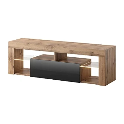 Afbeelding van Selsey Bianko RTV 140 cm Eik / zwart met verlichting