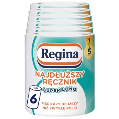 Afbeelding van Regina De langste superlange handdoek, 6 rollen à 220 vellen, meer dan vijf keer langer normale rollen, voor contact met levensmiddelen, 2 lagen, papieren verpakking, certificaat