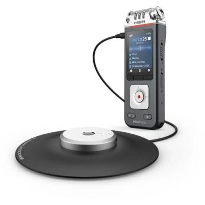 Afbeelding van Philips DVT8115 Audiorecorder 3Mic Stereo 24 bits/96 kHz 360 Tafelmicrofoon Sembly Ai spraakherkenning cloudsoftware Smartphone app Etui USB C