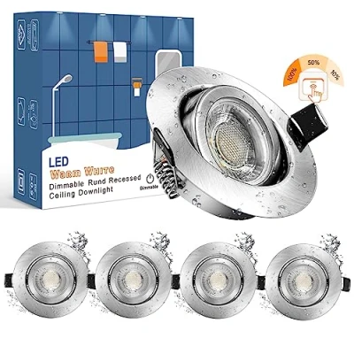 Afbeelding van Wowatt 7 W led inbouwspot, dimbaar, IP44, warmwit, 2800 K, Equi. 70 W, halogeenlamp, inbouwlamp, draaibaar, extra plat, 28 mm, voor badkamer, 220 V, 700 lm, ronde spot, 83Ra, 5 stuks