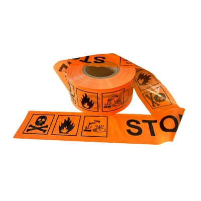 Afbeelding van Kortpack Afzetlint, Oranje Met Gevaren Tekens 75 Mm X 250 Meter Lint Zwarte Opdruk (1 Rol)