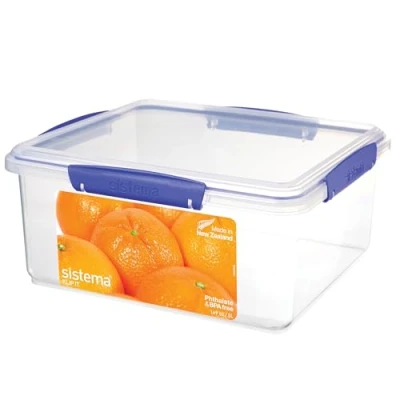 Afbeelding van Sistema KLIP IT vershouddoos, 5 liter, luchtdichte en stapelbare voedselcontainer met clipdeksel, transparant blauwe clips